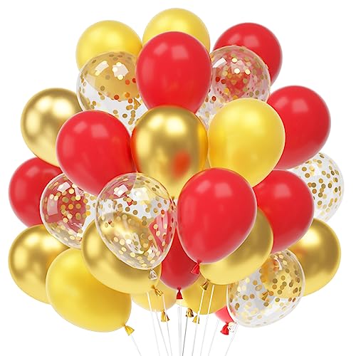 60 Luftballons Rot Gold, 12” Rot Latex Ballons, Metallic Gold Luftballons, Gold Konfetti Helium Balloons für Kinder Geburtstag Babyparty Valentinstag Hochzeit Abschluss Graduierung Neujahr Feier Deko von Epokus