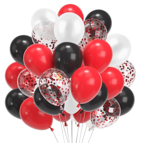 60 Luftballons Rot Weiß Schwarz, 12” Rot Konfetti Latex Ballons, Rot Weiss Luftballons, Helium Balloons für Geburtstag Valentinstag Verlobung Hochzeit Graduierung Feier Deko von Epokus