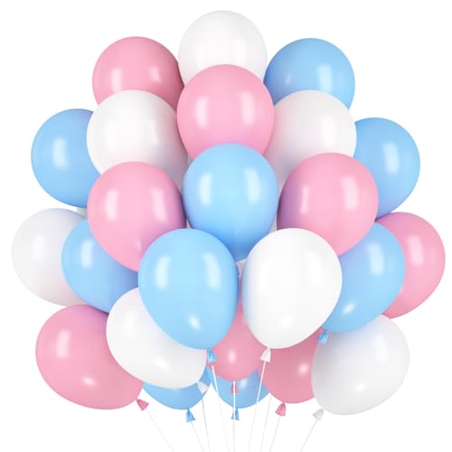 60 Stück Luftballons Blau Rosa Weiß, Helium Ballons Pastell Blau Rosa, Gender Reveal Latex Ballons, 12 Zoll Partyballon fur Hochzeit Geburtstag Geschlecht Offenbaren Jahrestag Babyparty Dusche von Epokus