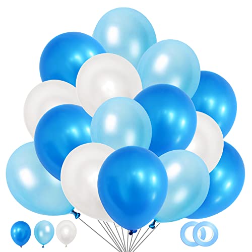 60 Stück Luftballons Blau Weiß Himmelblau, Helium Luftballons Blau, Babyblau Latex Ballons, 12 Zoll Blau Partyballon Deko fur Konfirmation Hochzeit Geburtstag Junge Kinder Baby Shower Babydusche von Epokus