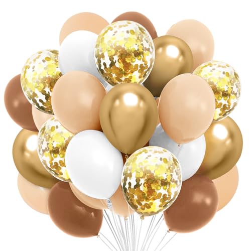 60 Stück Luftballons Braun Beige, 12” Gold Konfetti Latex Ballons, Metallic Gold Luftballons, Kaffee Braun Aprikose Helium Balloons für Kinder Geburtstag Babyparty Hochzeit Graduierung Feier Deko von Epokus