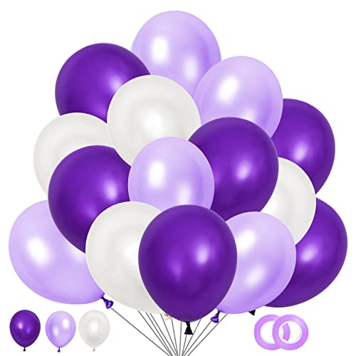 60 Stück Luftballons Lila Weiß Hell-Lila, Helium Luftballons Lila, Lavendel Latex Ballons, 12 Zoll Violett Partyballon Deko fur Hochzeit Geburtstag Kinder Baby Shower Babydusche Konfirmation JGA von Epokus