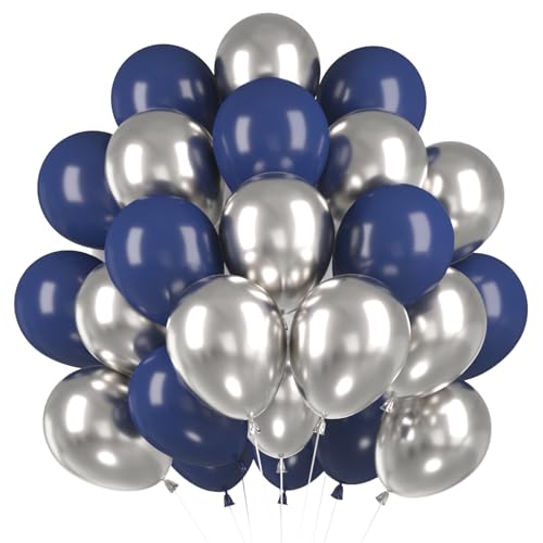 60 Stück Luftballons Marineblau Silber, Helium Ballons Metallic Silber, Navy Blau Latex Ballons, 12 Zoll Partyballon fur Hochzeit Kinder Geburtstag Verlobung Neujahr Jahrestag Taufe Babyparty Dusche von Epokus