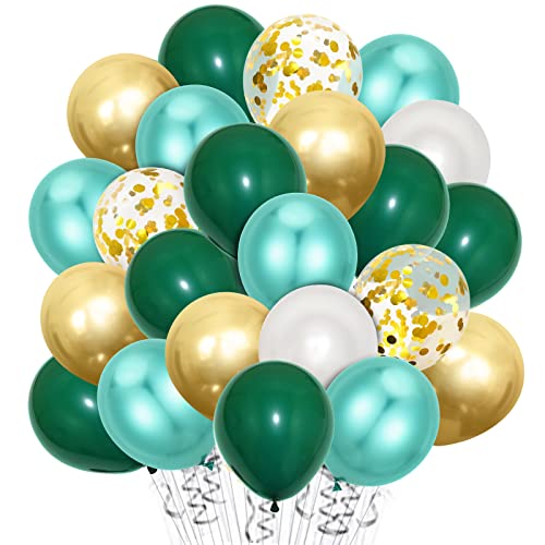 60 Stück Luftballons Metallic Grün Weiß, 12” Gold Konfetti Latex Ballons, Metallic Gold Grün Luftballons, Helium Balloons für Kinder Geburtstag Babyparty Hochzeit Graduierung Feier Dekorationen von Epokus