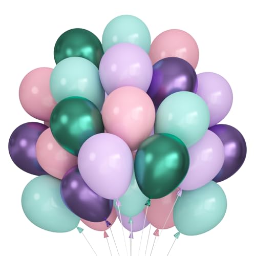 60 Stück Luftballons Rosa Lila Türkis Grün, Helium Ballons Macaron Violett, 12 Zoll Metallic Blaugrün Latex Ballons fur Hochzeit Meerjungfrau Geburtstag Baby Shower Taufe Mädchen Babyparty 60 Stück Luftballons Rosa Lila Türkis Grün, Helium Ballons Macaron Violett, 12 Zoll Metallic Blaugrün Latex Ballons fur Hochzeit Meerjungfrau Geburtstag Baby Shower Taufe Mädchen Babyparty von Epokus