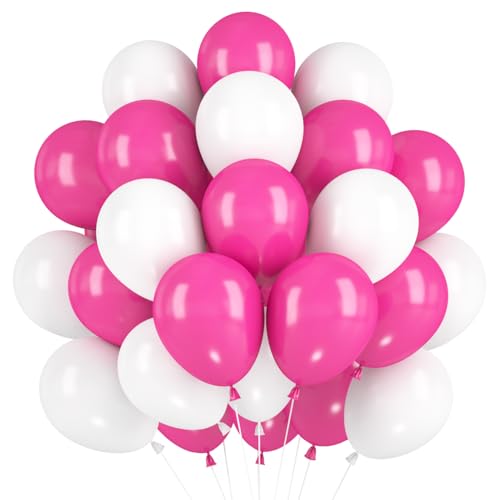 60 Stück Luftballons Rosarot Weiß, Helium Ballons Hot Pink, Fuchsie Rosa Weiß Latex Ballons, 12 Zoll Partyballon fur Pinke Boho Hochzeit Geburtstag Brautparty Jahrestag Babyparty Dusche von Epokus
