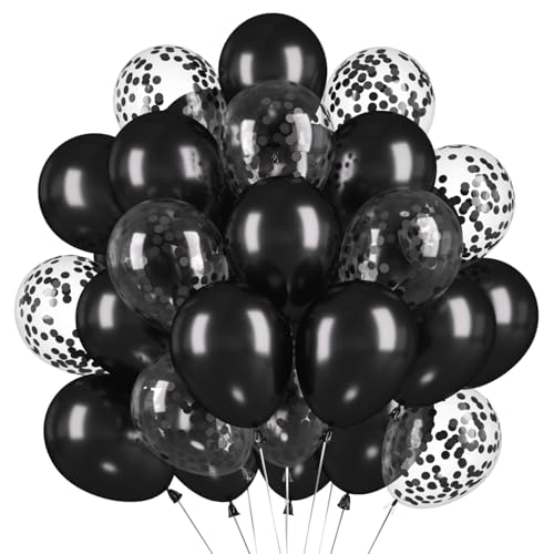 60 Stück Luftballons Schwarz, Helium Ballons Schwarze Konfetti, Schwarz Latex Ballons, 12 Zoll Partyballon fur Hochzeit Geburtstag Halloween Jahrestag Babyparty Ruhestand Dusche von Epokus
