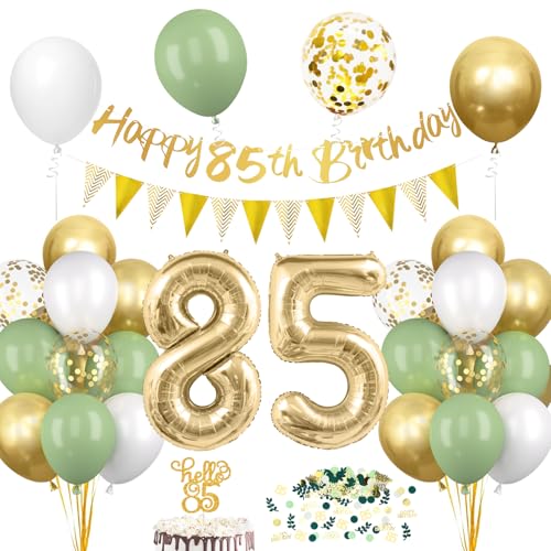 85. Geburtstagsdeko Salbeigrüne, Deko 85 Geburtstags Frau Mann, 85er Geburtstag Luftballon mit Girlande, Geburtstags Tortendeko Grün Gold, 85 Jahre Geburtstag Avocado Grüne Konfetti Party Ballon von Epokus