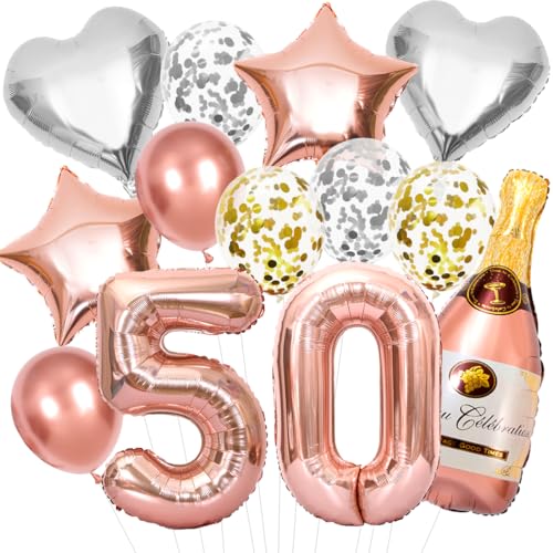 Deko 50. Geburtstag Frauen, Roségold 50. Geburtstag Deko Set, Rosegold Zahlen Luftballon 50 XXL, Helium Folienballon Konfetti Luftballon für Frau 50 Jahre Party Deko Frau Mann von Epokus