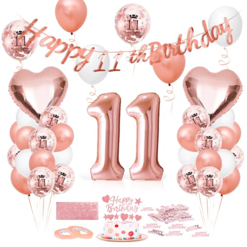 Luftballon 11. Geburtstag Roségold, Geburtstagsdeko 11 Jahr, Ballon 11. Geburtstag, Riesen Folienballon Zahl 11, Happy Birthday Folienballon 11, Ballon 11 Deko zum Geburtstag Frauen von Epokus