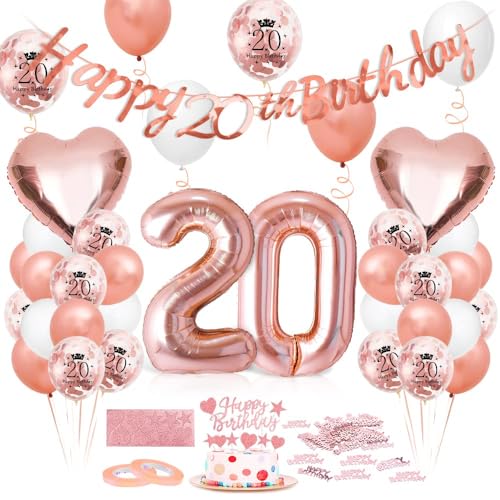 Luftballon 20. Geburtstag Roségold, Geburtstagsdeko 20 Jahr, Ballon 20. Geburtstag, Riesen Folienballon Zahl 20, Happy Birthday Folienballon 20, Ballon 20 Deko zum Geburtstag Frauen von Epokus