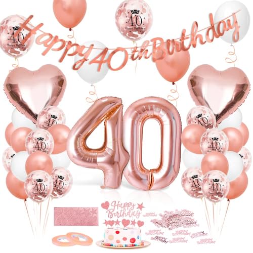 Luftballon 40. Geburtstag Roségold, Geburtstagsdeko 40 Jahr, Ballon 40. Geburtstag, Riesen Folienballon Zahl 40, Happy Birthday Folienballon 40, Ballon 40 Deko zum Geburtstag Frauen von Epokus