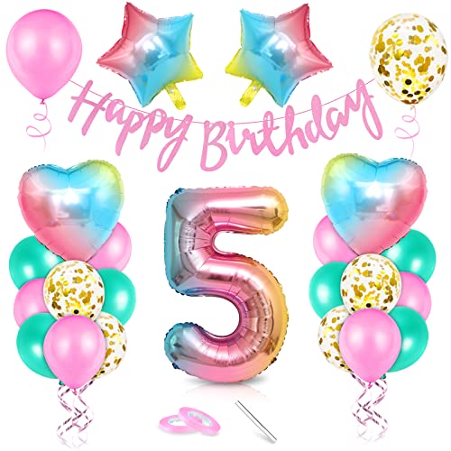 Luftballon 5. Geburtstag Rosa, Geburtstagsdeko 5 Jahr, Ballon 5. Geburtstag, Riesen Folienballon Zahl 5, Happy Birthday Folienballon 5, Ballon 5 Deko zum Geburtstag Mädchen von Epokus