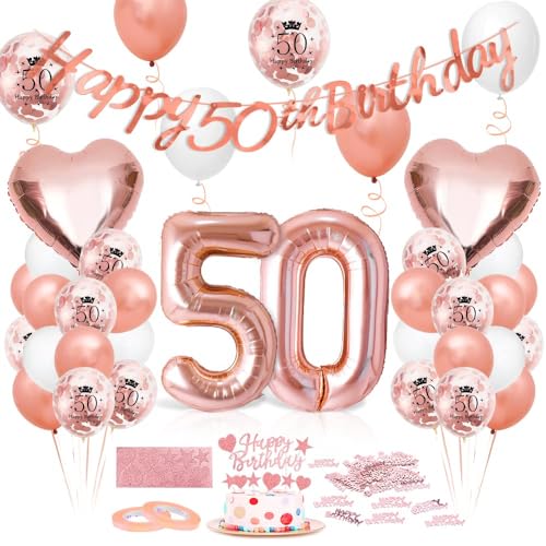 Luftballon 50. Geburtstag Roségold, Geburtstagsdeko 50 Jahr, Ballon 50. Geburtstag, Riesen Folienballon Zahl 50, Happy Birthday Folienballon 50, Ballon 50 Deko zum Geburtstag Frauen von Epokus