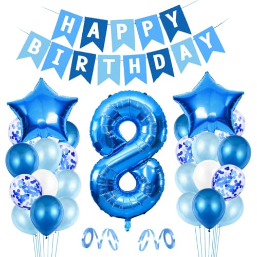Luftballon 8. Geburtstag Blau, Ballon 8 Deko zum Geburtstag, Happy Birthday Folienballon, Riesen Folienballon Zahl 8, Ballon 8 Deko zum Geburtstag, Geburtstagsdeko Jungen 8 Jahr von Epokus