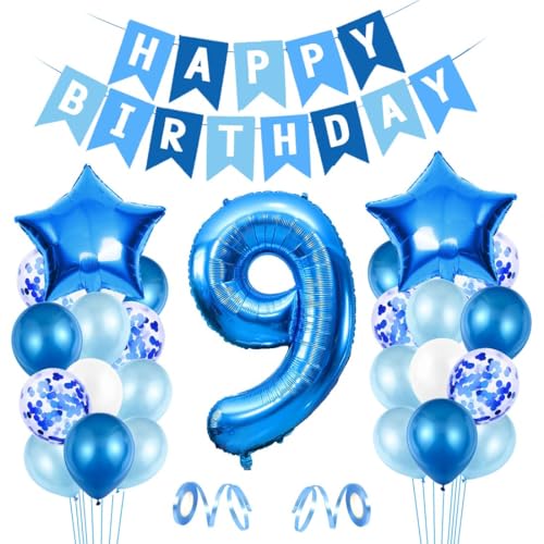 Luftballon 9. Geburtstag Blau, Ballon 9 Deko zum Geburtstag, Happy Birthday Folienballon, Riesen Folienballon Zahl 9, Ballon 9 Deko zum Geburtstag, Geburtstagsdeko Jungen 9 Jahr von Epokus