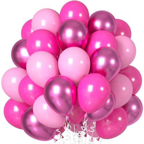 60 Stück Luftballons Fuchsia Pink Rosa, Helium Luftballons Creme Rosa, Metallic Pink Rosa Latex Ballons, 12 Zoll Macaron Pulver Partyballon Deko fur Mädchen Frauen Hochzeit Geburtstag Babyparty Taufe von Epokus