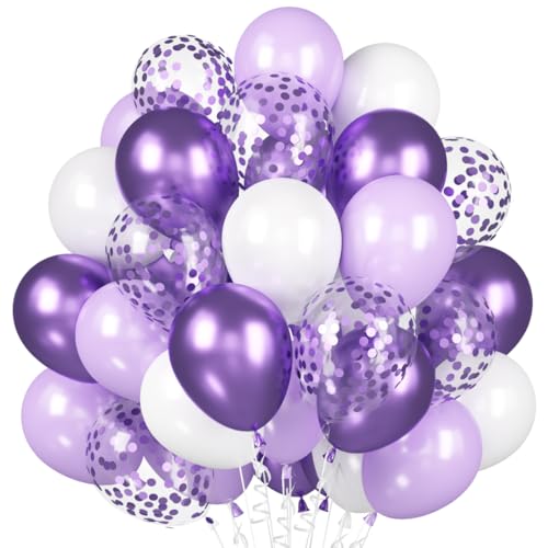 Luftballons Lavendel Lila Weiß, 60 Stück Violett Konfetti Ballons, Metallic Lila Helium Ballon, Macaron Lila Weiß Latex Ballons Set für Geburtstag Hochzeit Mädchen Frauen Abschluss Party Babyparty von Epokus