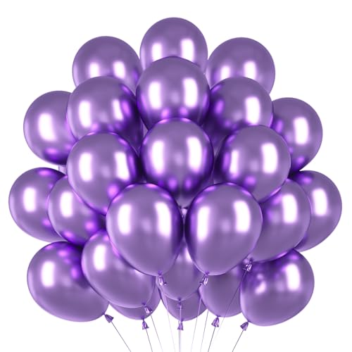 Luftballons Metallic Violett, 50 Stück 12 Zoll Metallballons Lila,Ballons Helium für Geburtstagsdeko, Hochzeitsdeko,Deko Party von Epokus