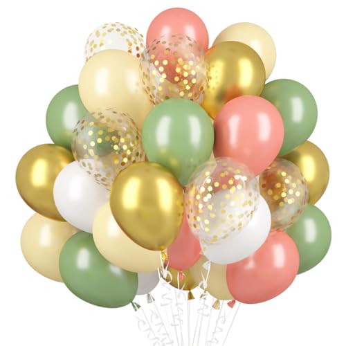 Luftballons Retro Grün Rosa, 60 Stück Rosa Sage Grün Latex Ballons, 12 Zoll Salbeigrün Aprikose Altrosa Helium Ballon, Gold Konfetti Ballon für Mädchen Dschungel Safari Geburtstag Babyparty Party Deko Luftballons Retro Grün Rosa, 60 Stück Rosa Sage Grün Latex Ballons, 12 Zoll Salbeigrün Aprikose Altrosa Helium Ballon, Gold Konfetti Ballon für Mädchen Dschungel Safari Geburtstag Babyparty Party Deko von Epokus