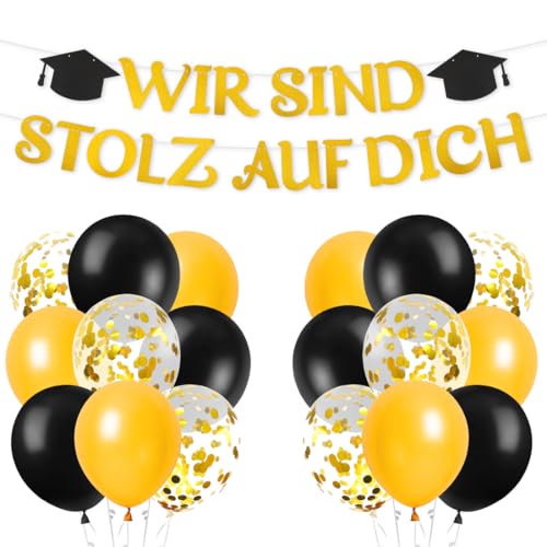 Wir sind stolz auf Dich Banner mit 22 Stück Luftballons, Abschluss Girlande Ballon, Graduation Abschluss Deko Set Schwarz Gold, Latexballons für Bachelor Graduierung Party, Abitur Abschlussfeier Deko Wir sind stolz auf Dich Banner mit 22 Stück Luftballons, Abschluss Girlande Ballon, Graduation Abschluss Deko Set Schwarz Gold, Latexballons für Bachelor Graduierung Party, Abitur Abschlussfeier Deko von Epokus