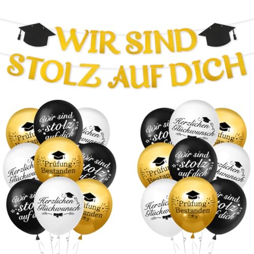 24 Stück Abschluss Luftballons mit Banner, Graduation Deko Set Schwarz Gold, Graduation Ballons Girlande, Abschluss Deko, für Bachelor Graduierung Party, Abitur Prüfung Bestanden, Abschlussfeier Deko 24 Stück Abschluss Luftballons mit Banner, Graduation Deko Set Schwarz Gold, Graduation Ballons Girlande, Abschluss Deko, für Bachelor Graduierung Party, Abitur Prüfung Bestanden, Abschlussfeier Deko von Epokus