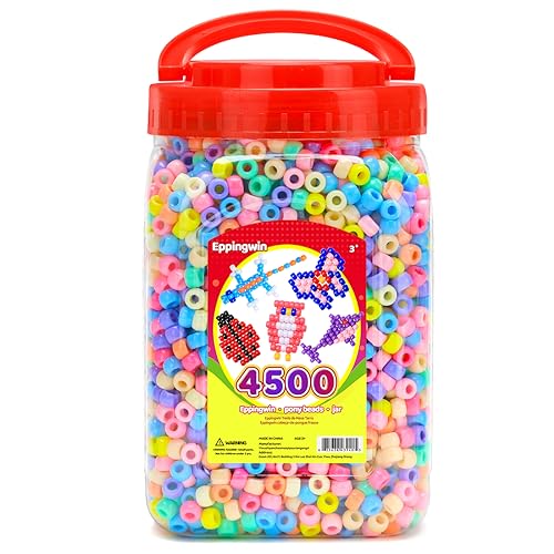 Eppingwin Große Pony-Perlen (6 x 9 mm) Eimer, einfache Lagerung, Macaron-Pony-Perlen, Großhandel, über 4500 Pony-Perlen für Schmuckherstellung, Perlen zum Basteln (Macaron) von Eppingwin