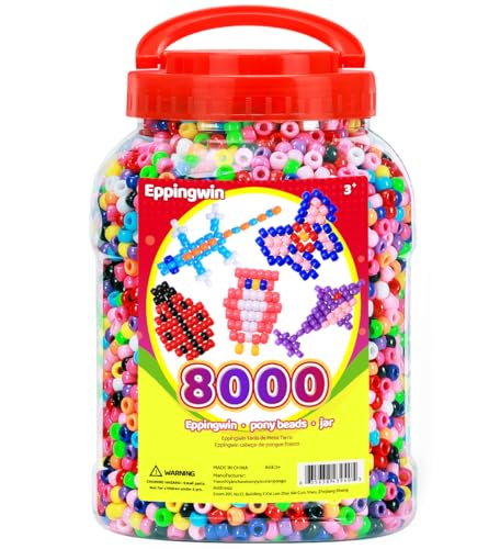 Eppingwin Große Pony-Perlen (6 x 9 mm) Eimer, einfache Lagerung, Kandi-Perlen, Perlen für Schmuckherstellung, Basteln, 8000 Stück (mehrfarbig) von Eppingwin