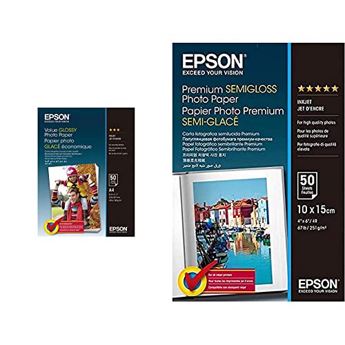 Epson C13S400036 Fotopapier, A4, 50 Blatt & Fotopapier Premium Semigloss 10x15 50Blatt S041765 von Epson