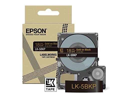 Epson Etikettenkassette, Metallicband LK-5BKP gold auf schwarz, langlebiges Beschriftungsband für Epson LabelWorks Etikettendrucker, wasser- & verschleißfest, 9 m x 18 mm von Epson