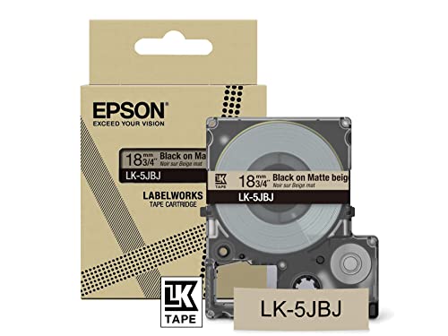 Epson Etikettenkassette, mattes Beschriftungsband LK-5JBJ schwarz auf beige, langlebiges Band für Epson LabelWorks Etikettendrucker, wasser- & verschleißfest, 8 m x 18 mm von Epson