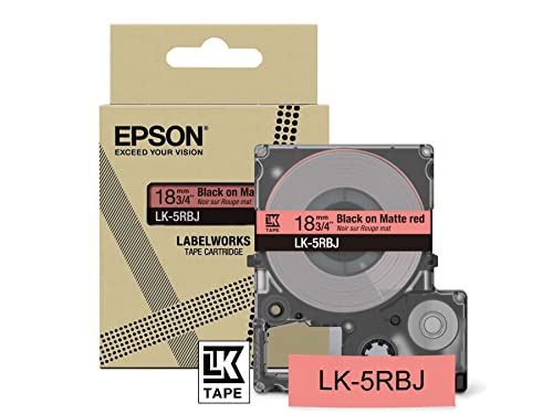 Epson Etikettenkassette, mattes Beschriftungsband LK-5RBJ schwarz auf rot, langlebiges Band für Epson LabelWorks Etikettendrucker, wasser- & verschleißfest, 8 m x 18 mm von Epson