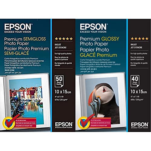Epson Fotopapier Premium Semigloss 10x15 50Blatt S041765 & C13S042153 Premium glossy photo paper inkjet 255g/m2 100x150mm 40 Blatt Pack von Epson