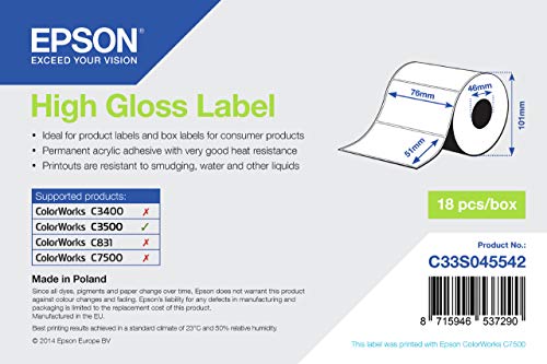 Epson High Gloss Label, 76 x 51 mm, 610 Stück Epson High Gloss Label, 76 x 51 mm, 610 Stück von Epson