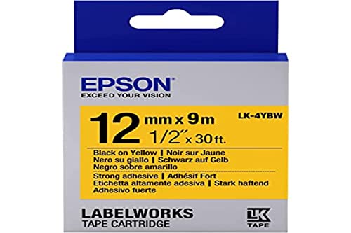 Epson LK-4YBW Schriftband für Etikettendrucker, Schwarz auf Gelb, für LabelWorks LW-1000P LabelWorks LW-300 LabelWorks LW-400 LabelWorks LW-400VP LabelWorks LW-600P, Blisterverpackung von Epson