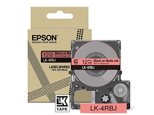 Epson Etikettenkassette, mattes Beschriftungsband LK-4RBJ schwarz auf rot, langlebiges Band für Epson LabelWorks Etikettendrucker, wasser- & verschleißfest, 8 m x 12 mm von Epson