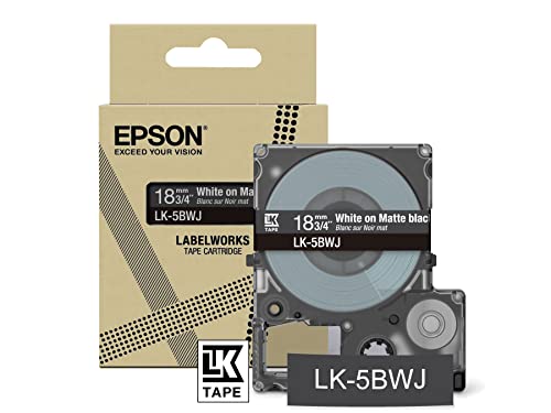 Epson Etikettenkassette, mattes Beschriftungsband LK-5HWJ weiß auf navy, langlebiges Band für Epson LabelWorks Etikettendrucker, wasser- & verschleißfest, 8 m x 18 mm von Epson
