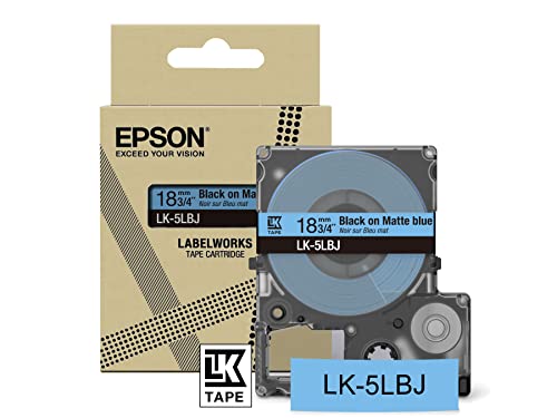 Epson Etikettenkassette, mattes Beschriftungsband LK-5LBJ schwarz auf blau, langlebiges Band für Epson LabelWorks Etikettendrucker, wasser- & verschleißfest, 8 m x 18 mm von Epson
