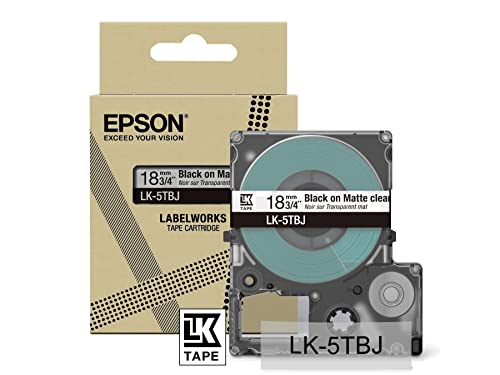 Epson Etikettenkassette, mattes Beschriftungsband LK-5TBJ schwarz auf transparent, langlebiges Band für Epson LabelWorks Etikettendrucker, wasser- & verschleißfest, 8 m x 18 mm von Epson