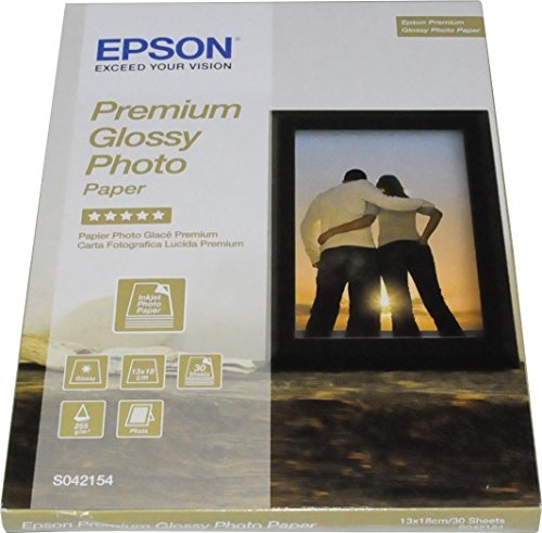 Epson Premium Glossy Photo Paper C13S042154 Fotopapier 13 x 18cm 255 g/m² 30 Blatt Hochglaenzend weiß von Epson