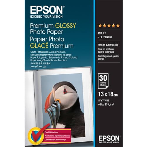 Epson Premium Glossy Photo Paper C13S042154 Fotopapier 13 x 18cm 255 g/m² 30 Blatt Hochglaenzend weiß von Epson