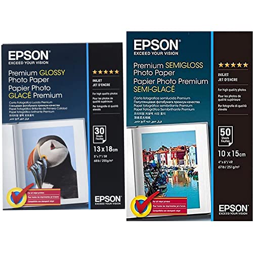 Epson Premium glossy photo paper inkjet 255g/m2 130x180mm 30 Blatt Pack & Fotopapier Premium Semigloss 10x15 50Blatt S041765 von Epson