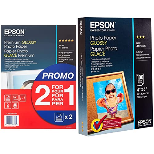 Epson Premium glossy photo paper inkjet 255g/m2 A4 2x15 Blatt Pack & Foto Papier glänzend 100x150mm 100 Blatt 1er-Pack von Epson