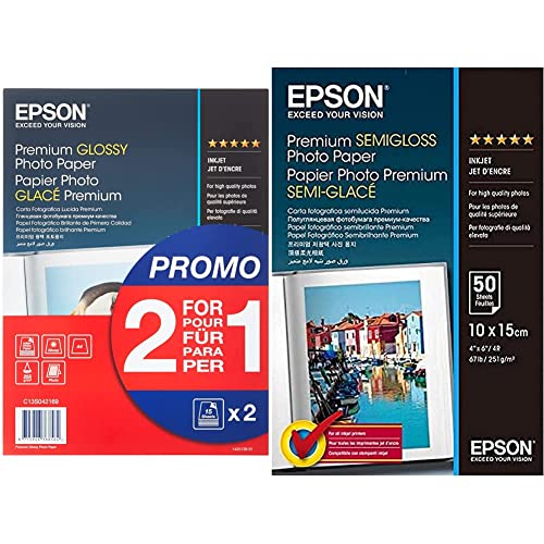 Epson Premium glossy photo paper inkjet 255g/m2 A4 2x15 Blatt Pack & Fotopapier Premium Semigloss 10x15 50Blatt S041765 von Epson