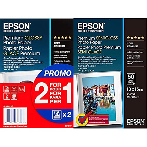 Epson Premium glossy photo paper inkjet A6-Format 255g/m2 100x150mm 2x40 Blatt Pack - Glacé & Fotopapier Premium Semigloss 10x15 50Blatt S041765 von Epson
