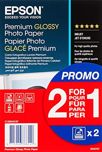 Epson Premium glossy photo paper inkjet A6-Format 255g/m2 100x150mm 2x40 Blatt Pack - Glacé von Epson