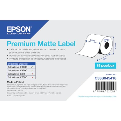 Epson Premium matte Label Continuous, 1 Roll, 76 mm x 35 m von Epson