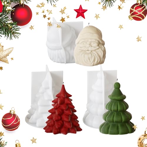 3-teiliges Weihnachts-Silikonformen-Set – 3D-Weihnachtsmann- und Baum-Kerzenherstellungsformen für Epoxidharz, DIY-Dekoration für Zuhause, Garten, festliche Dekorationen und Geschenke (BPA-frei) von Epunk