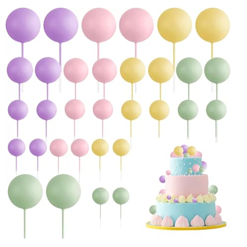 Schaumstoff-Kuchenaufsatz-Set, mehrfarbig, 4 Größen (2 cm, 2,5 cm, 3 cm, 4 cm), lichtechte Ballons für Hochzeit, Geburtstag, Weihnachten, 32 Stück von Epunk