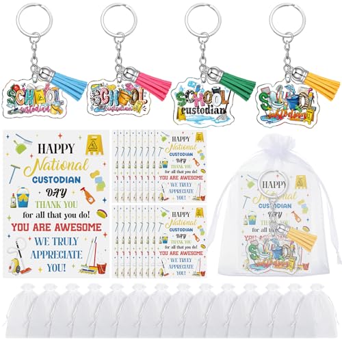 Equsion 12 Sets Schulkustodien-Schlüsselanhänger, Geschenk mit Quaste, Bulk-Acryl-Schlüsselanhänger, Partygeschenke, Nationalschule, Hüter, Wertschätzung, Geschenke für Partygeschenke von Equsion